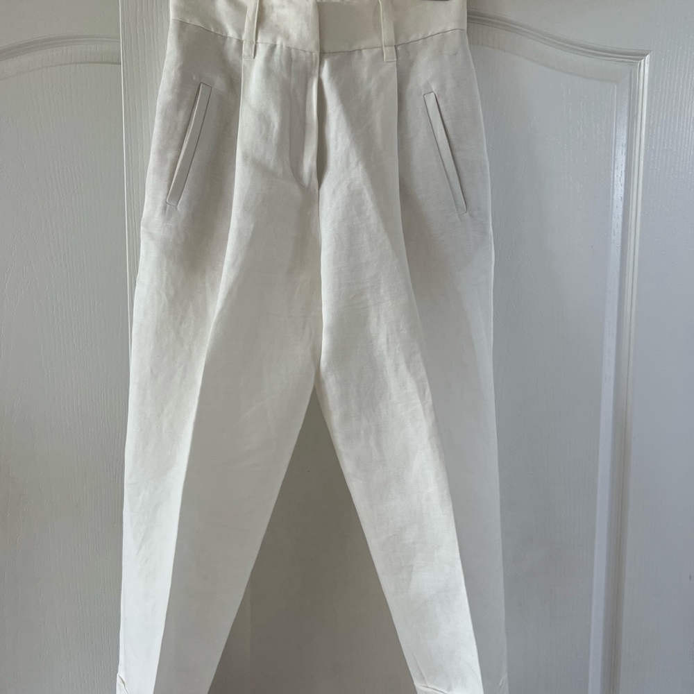 Brunello Cucinelli Designer White Linen Trousers
